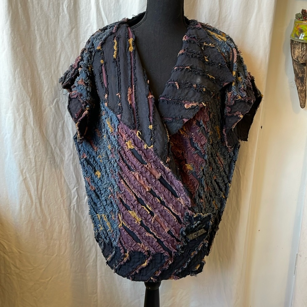 Tim Harding Art to Wear Blue purple gold Cotton Twill cap sleeve vest